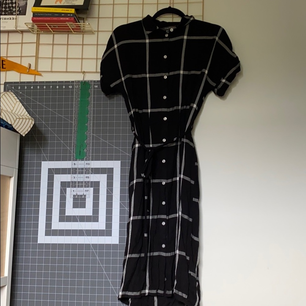 PRIMARK black window pane shirt dress